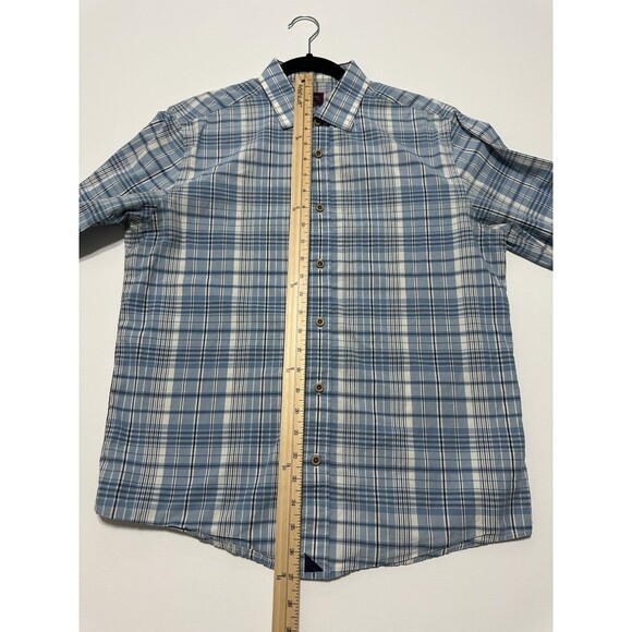 Untuckit Button Down Shirt Mens Medium Blue White Plaid Cotton Flannel - Picture 11 of 12